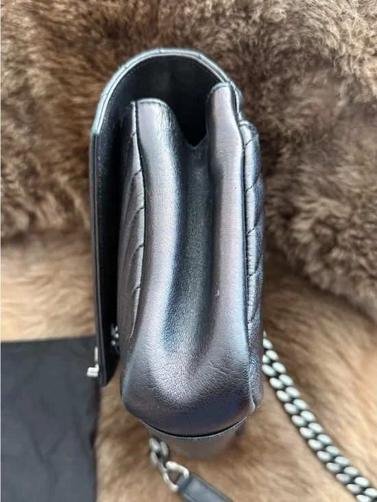 Saint Laurent Black Quilted Leather Shoulder Bag with Silver YSL Logo - Picture 9 of 12